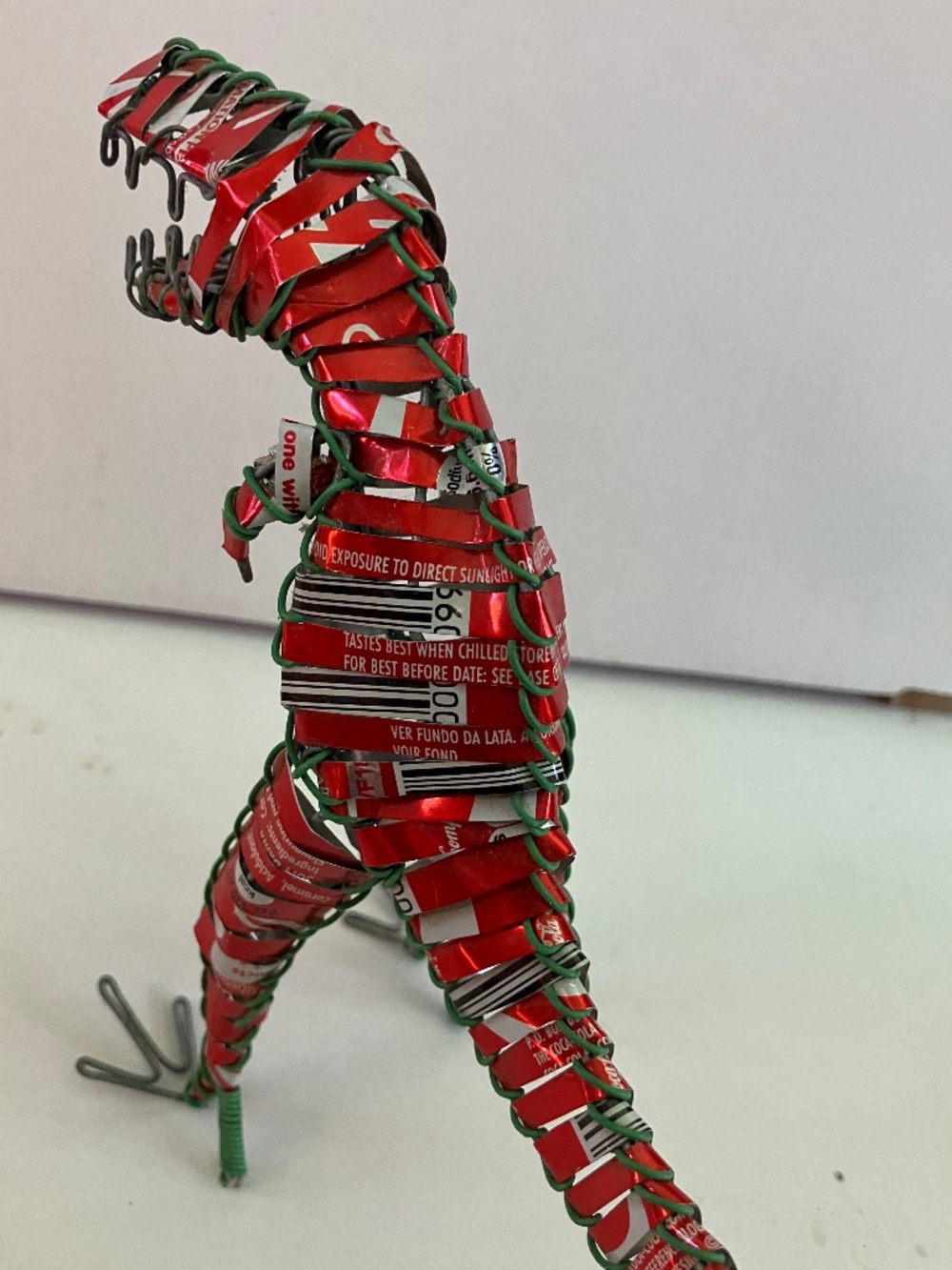 Handcrafted Coca-Cola Recycled Soda Can Art T-Rex Dinosaur Sculpture 🦖